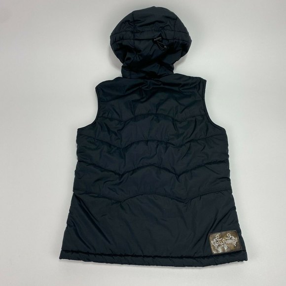 Billabong Womens Hooded Jacket Size M Vest Black Pockets Outwear Style Skii Doo - Picture 2 of 10